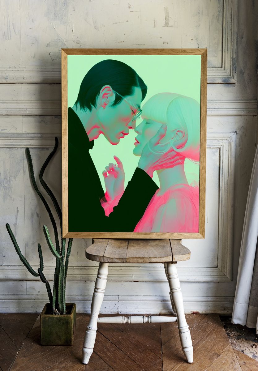 Neon Lovers Surrealism Poster. room preview