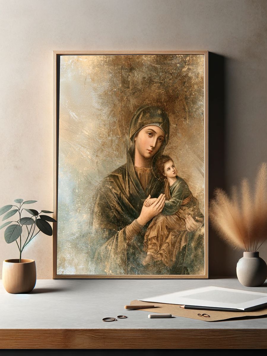 Madonna and Child Renaissance Print. — room view 2