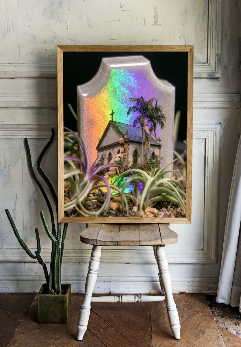 Rainbow Chapel Surreal Print. room preview
