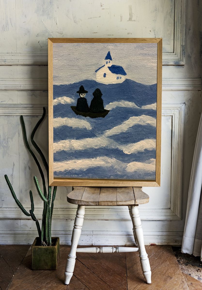 Cloud Boat Folk Art Print. room preview