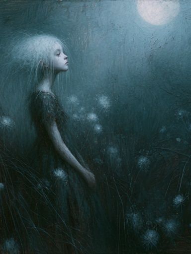 Moonlit Girl in the Meadow Print. poster detail