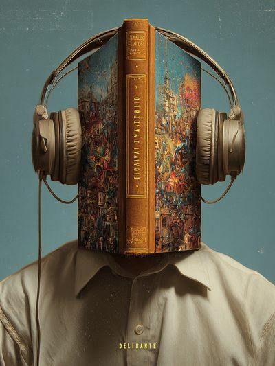 Headphone Book Surrealism Print. poster print