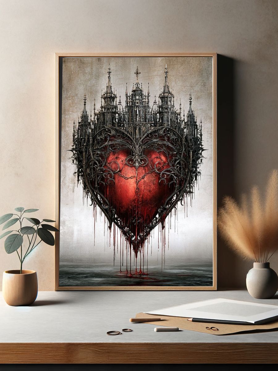 Gothic Heart Surrealism Print. — room view 2
