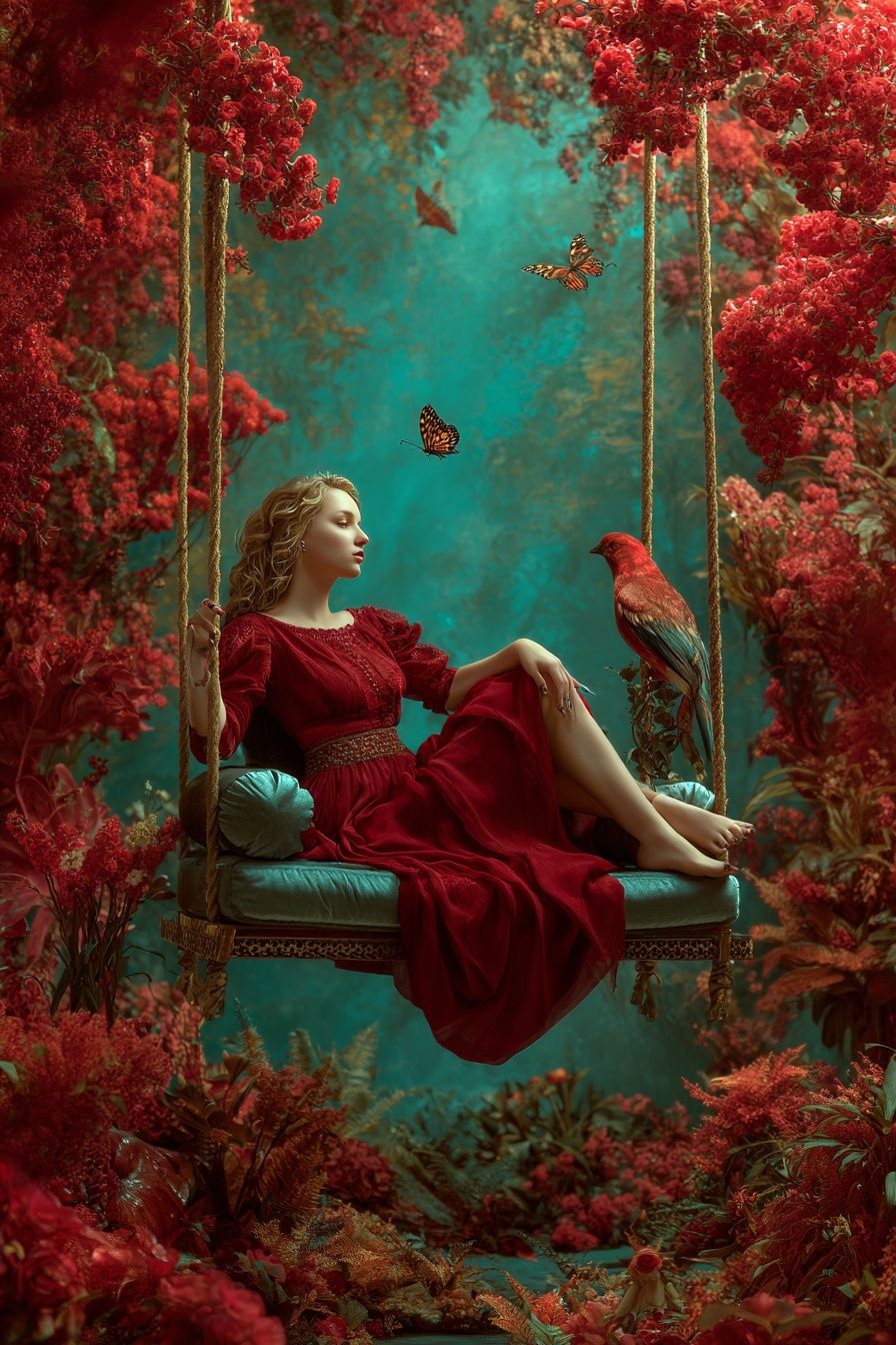 Crimson Swing Dreamscape Print. poster — fine-art art
