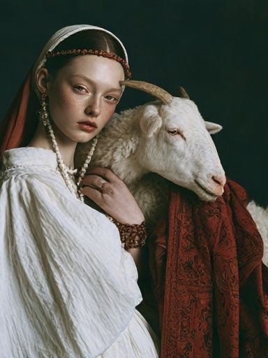 Girl with Goat Portrait Print. poster detail