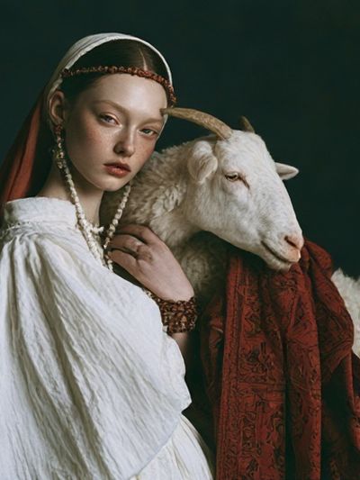 Girl with Goat Portrait Print. poster
