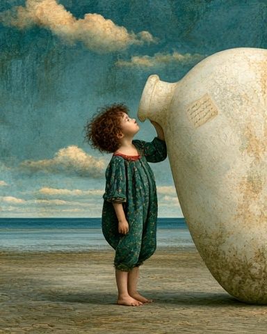 Child and Vessel Surrealism Print. poster detail
