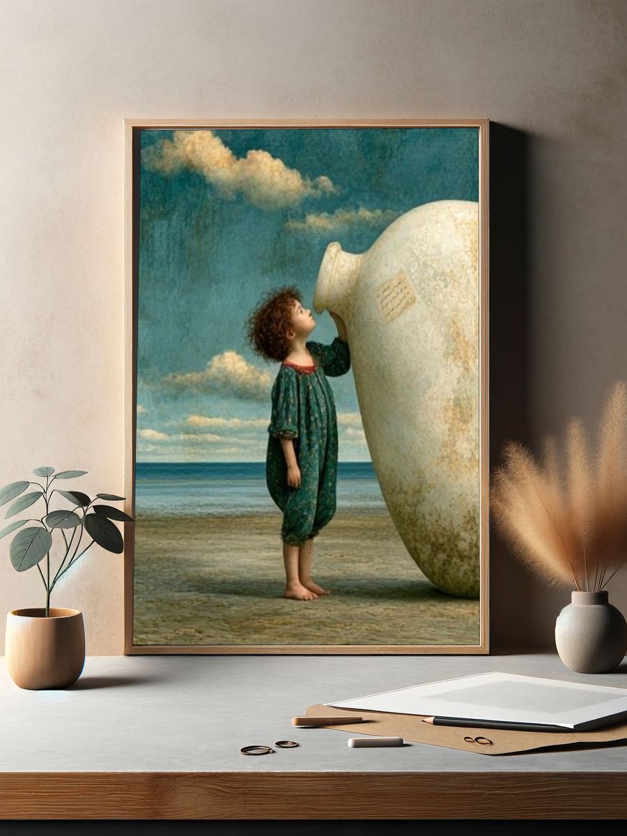 Child and Vessel Surrealism Print. — room view 2