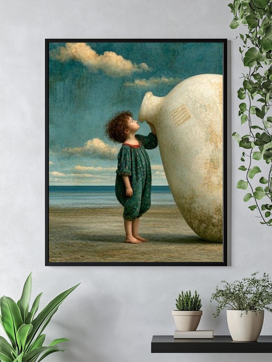 Child and Vessel Surrealism Print. — room view 4