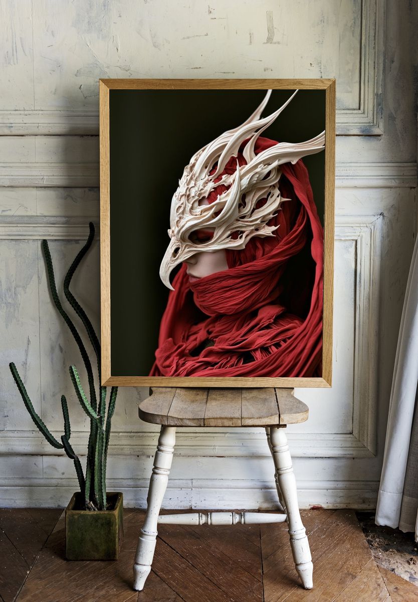 Crimson Mask Portrait Print. — room view 1