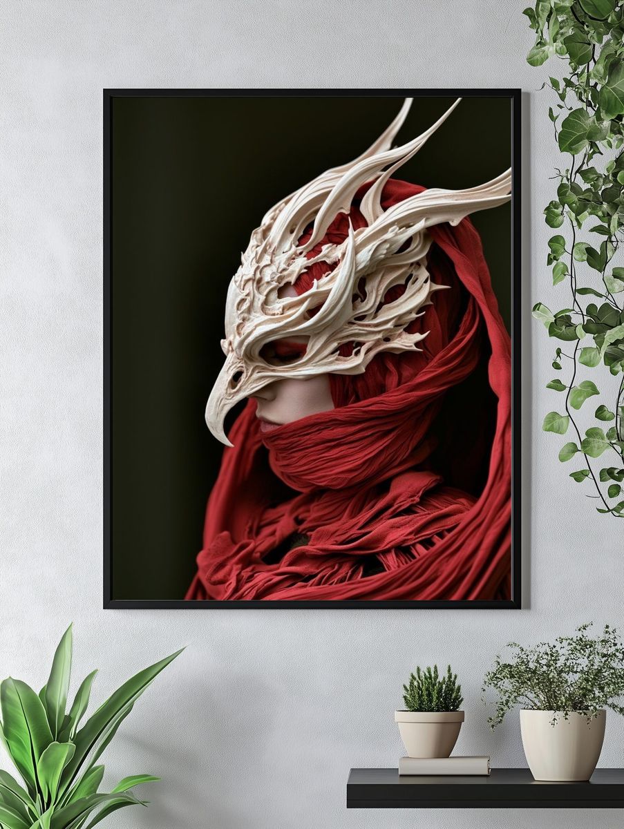 Crimson Mask Portrait Print. — room view 4