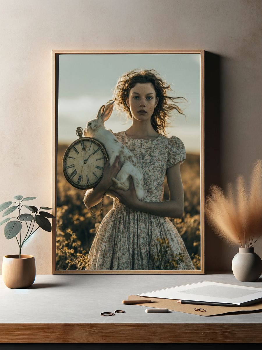 Alice with Rabbit and Clock Print. — room view 2
