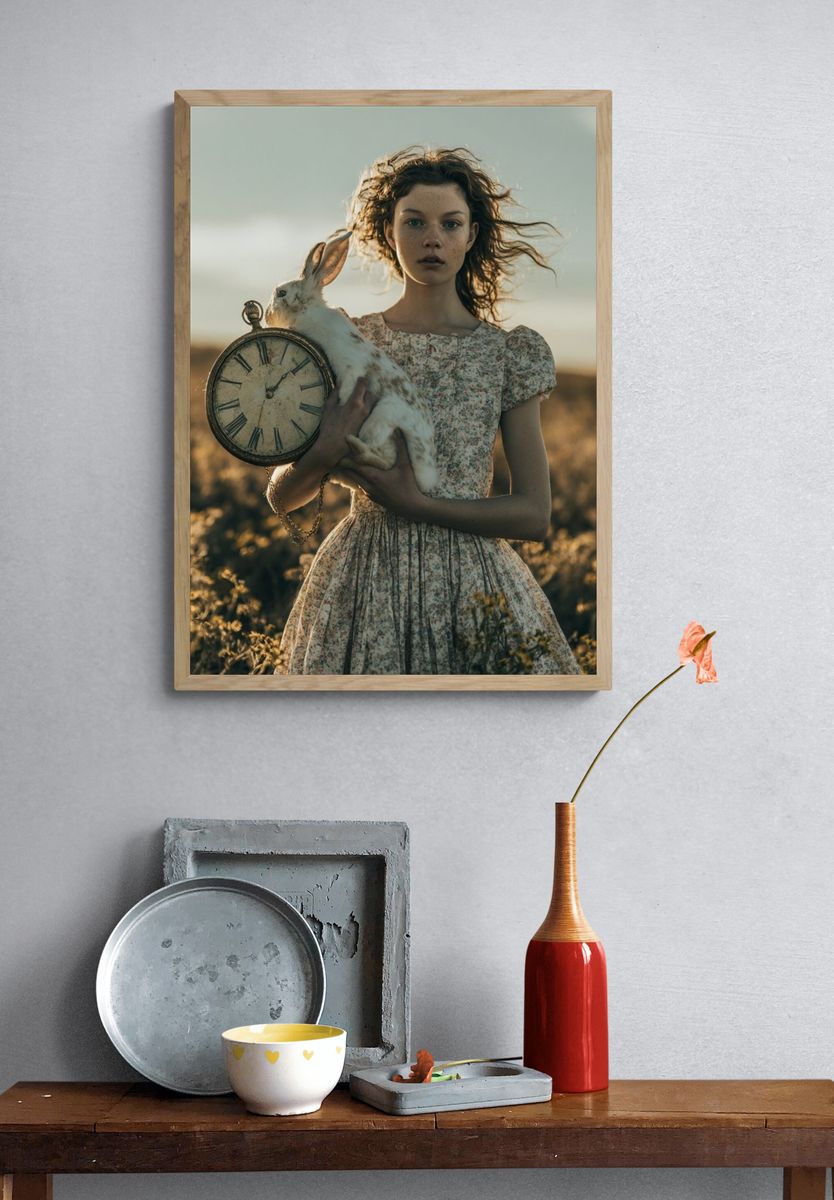 Alice with Rabbit and Clock Print. — room view 3
