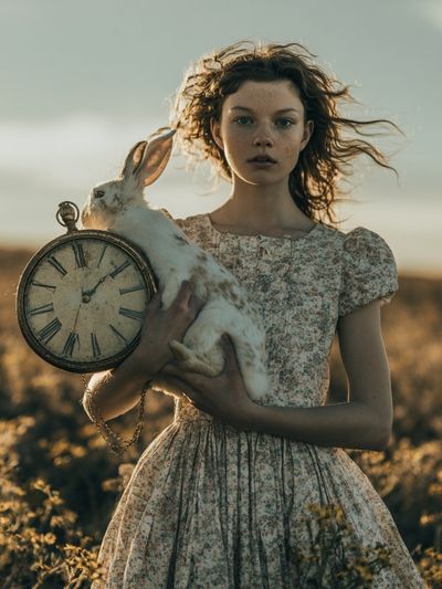 Alice with Rabbit and Clock Print. poster print