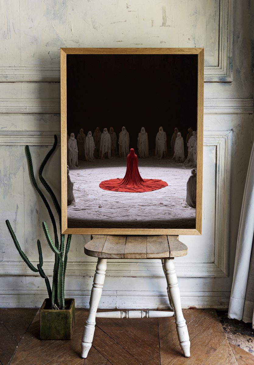 Red Cloaked Circle — Surrealism Print. room preview