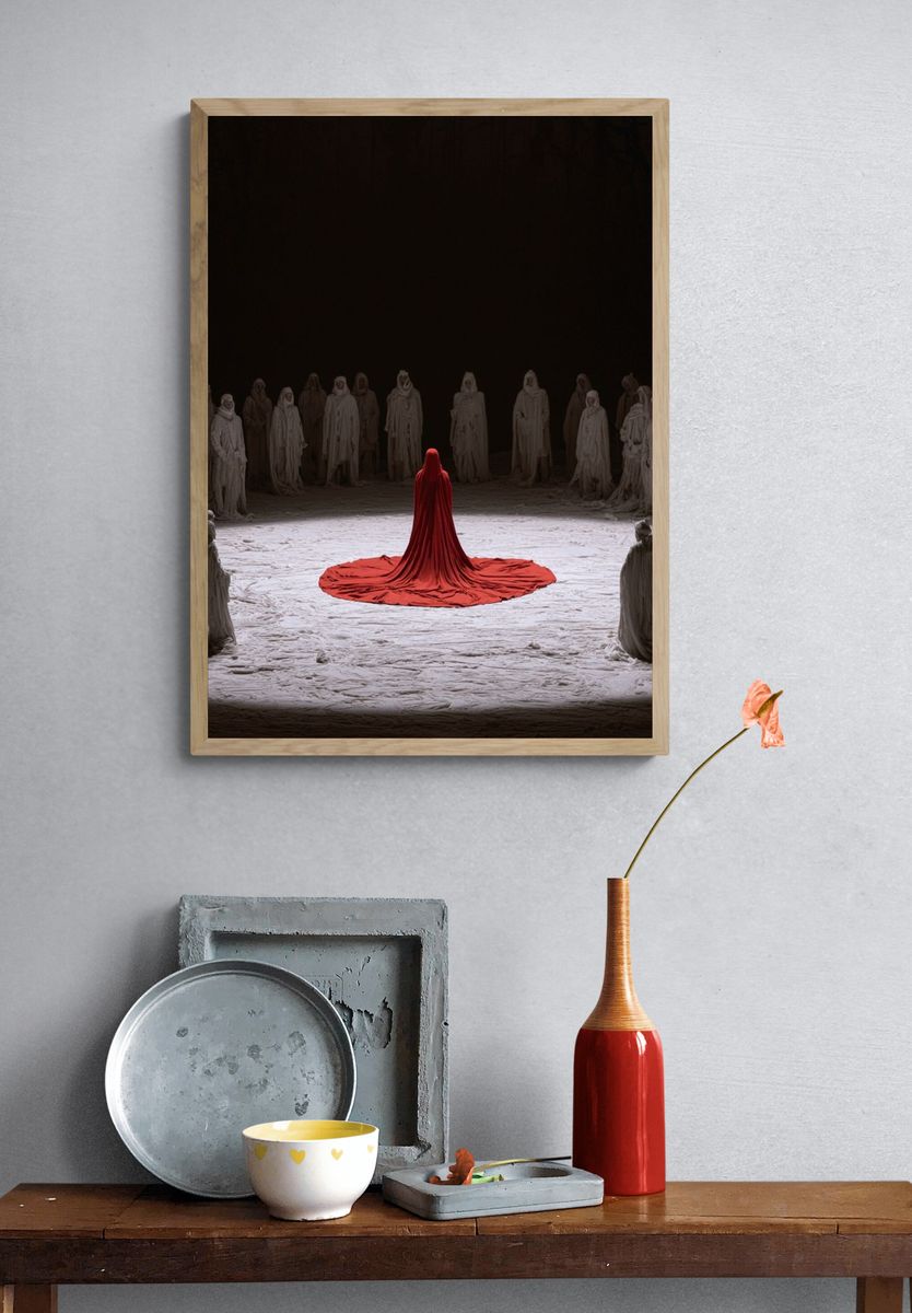 Red Cloaked Circle — Surrealism Print. — room view 3