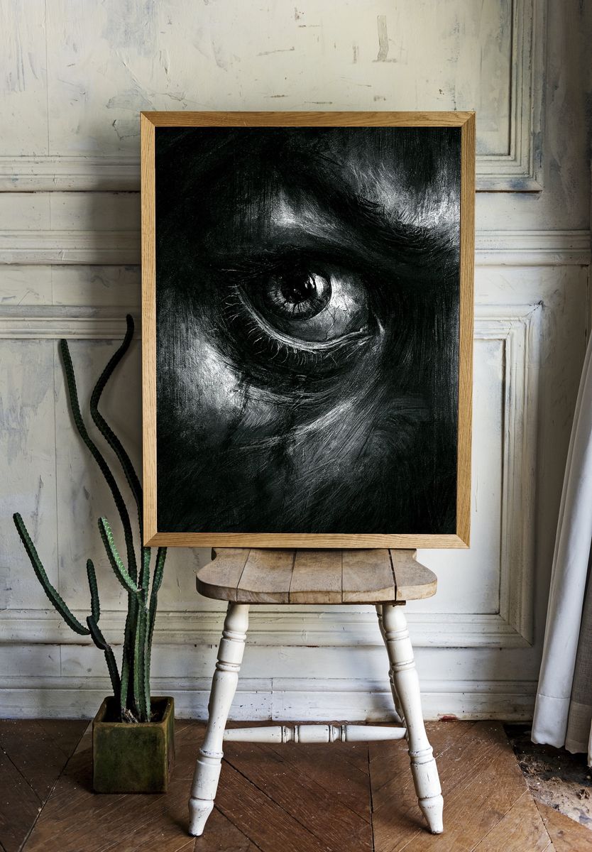 Monochrome Eye Surrealism Print. room preview
