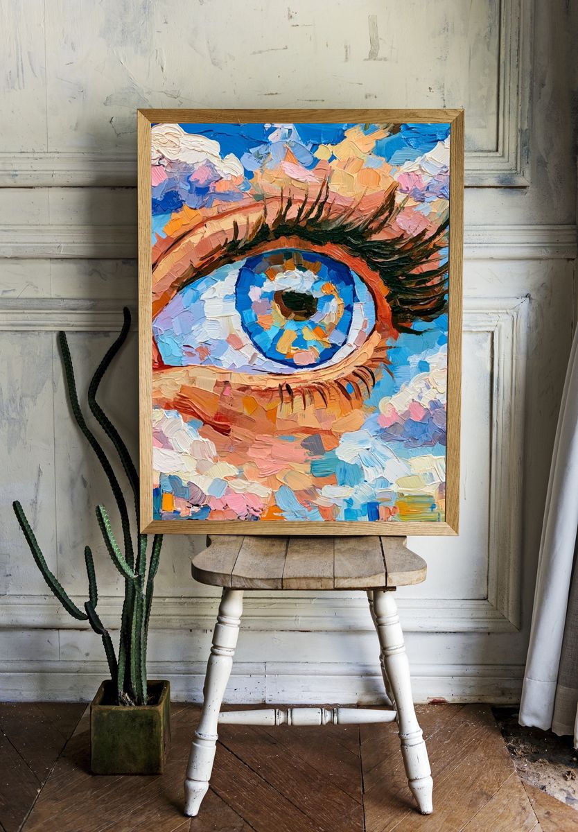 Surreal Eye in Clouds Print. — room view 1
