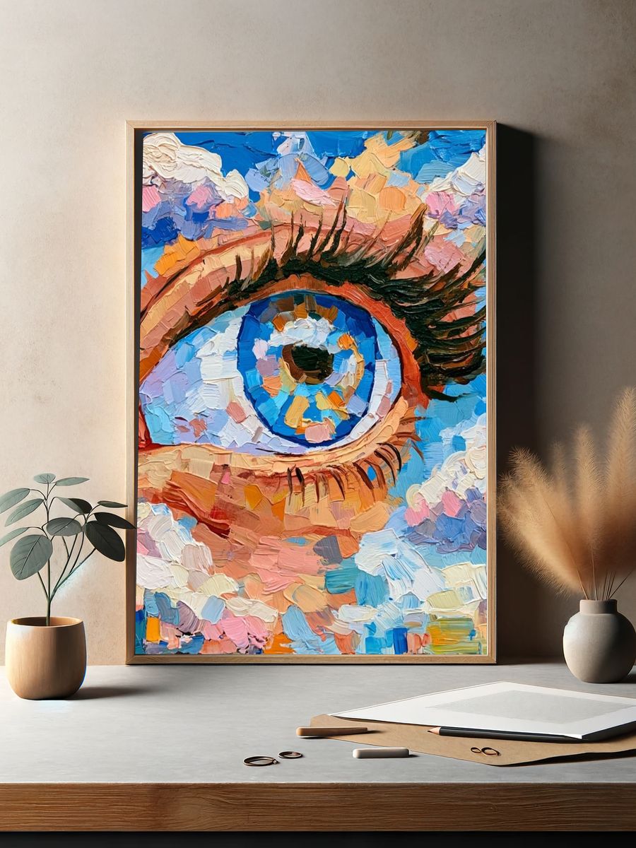 Surreal Eye in Clouds Print. — room view 2