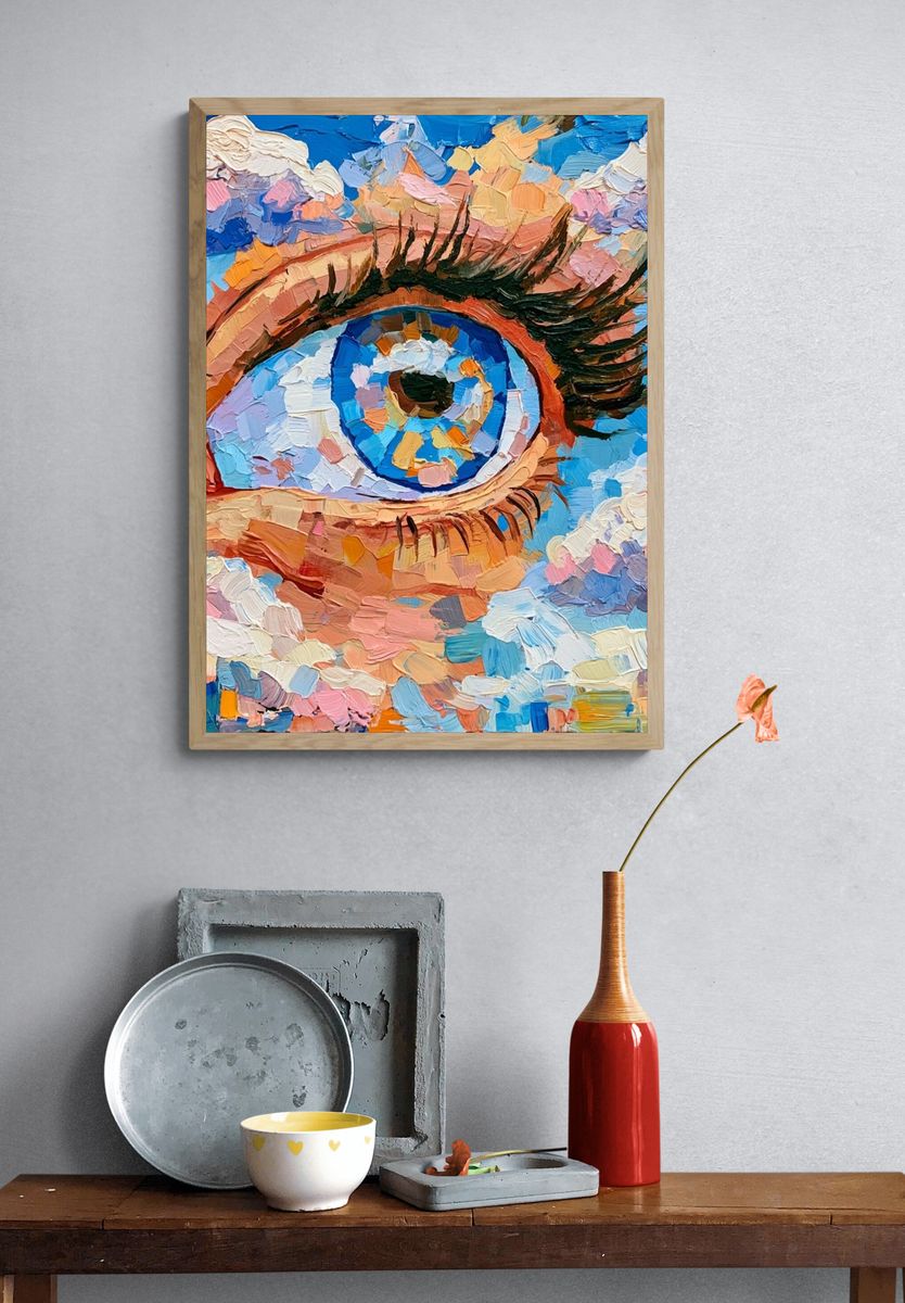 Surreal Eye in Clouds Print. — room view 3