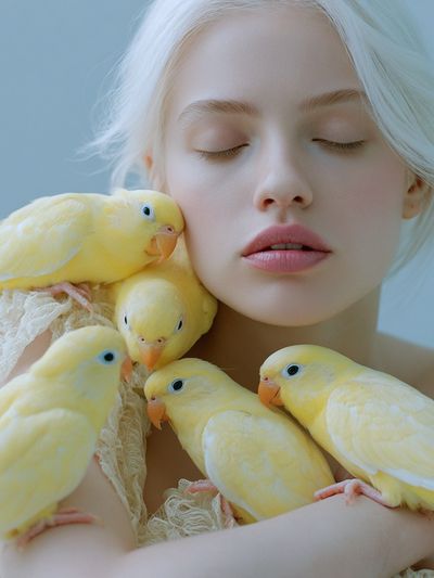 Dreamlike Portrait with Yellow Birds Poster. poster