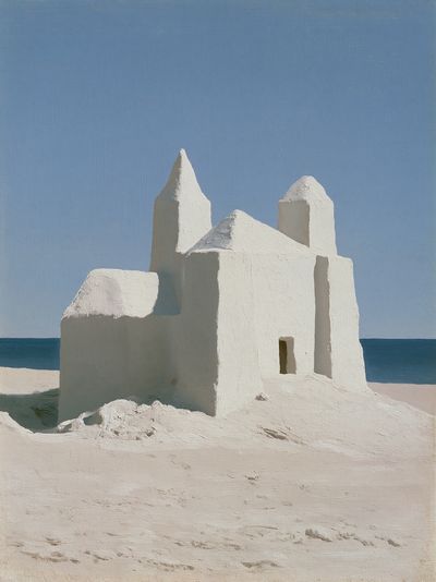 White Sand Castle by the Sea Print. poster