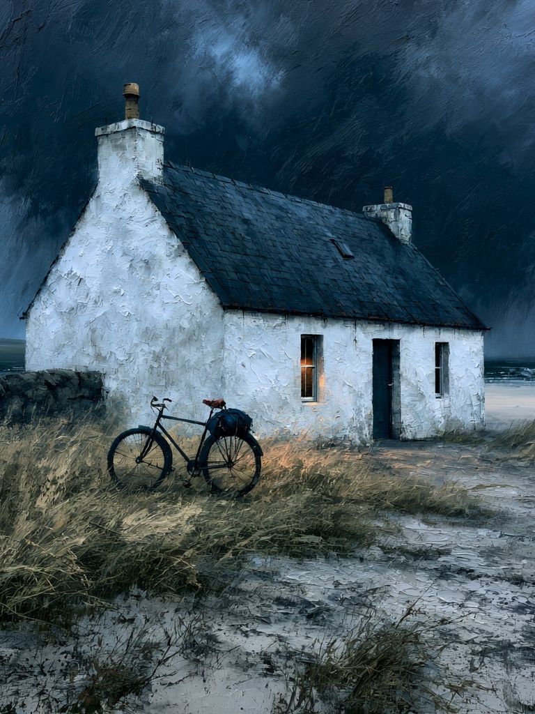 Stormy Coastal Cottage Painting Poster. poster — fine-art art