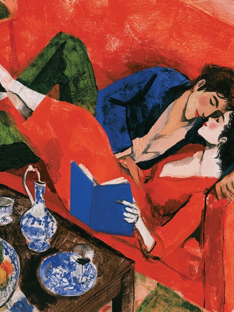 Lovers on Red Sofa Poster. poster — fine-art art