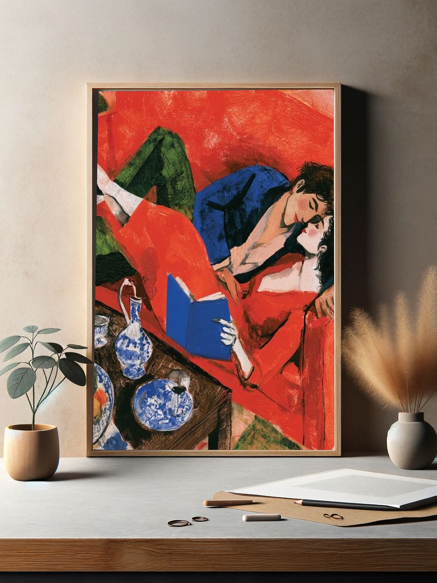 Lovers on Red Sofa Poster. — room view 2
