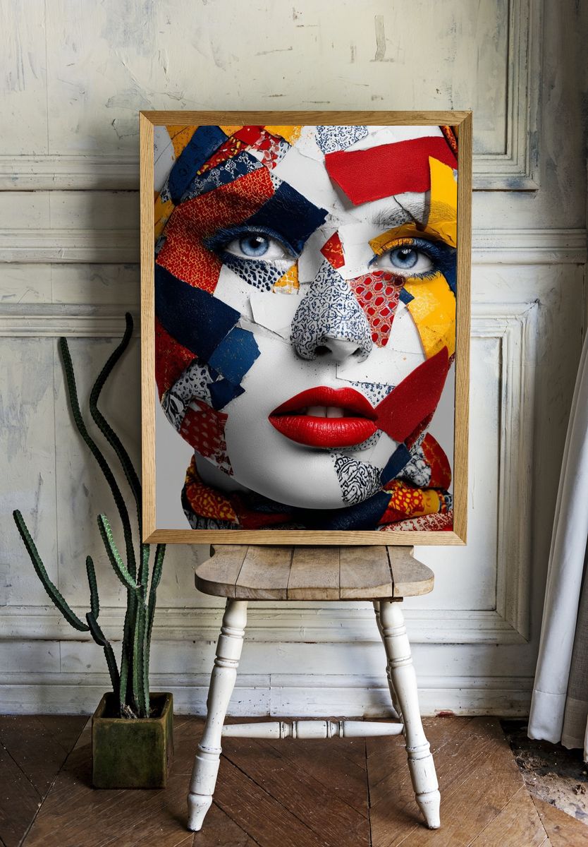 Colorful Collage Portrait Print. — room view 1