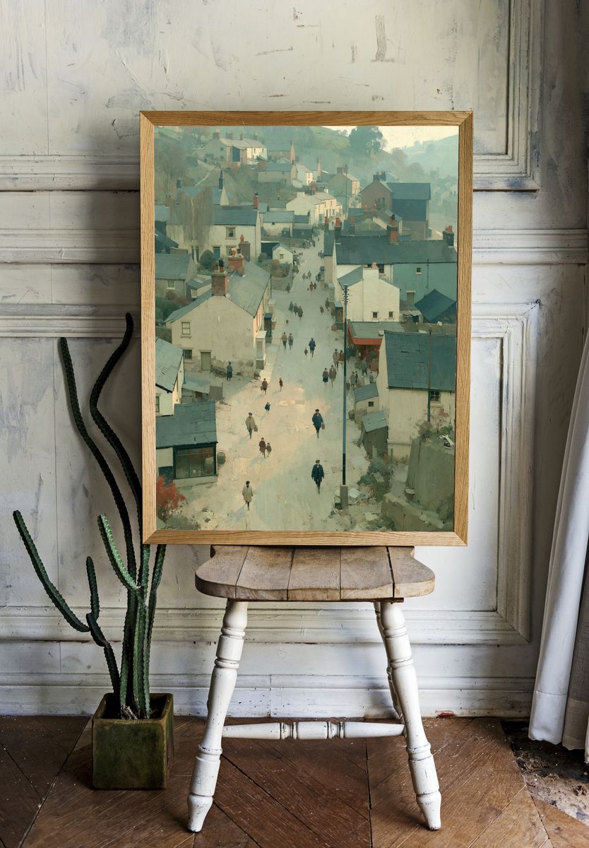 Misty Village Street — Fine-Art Print. — room view 1