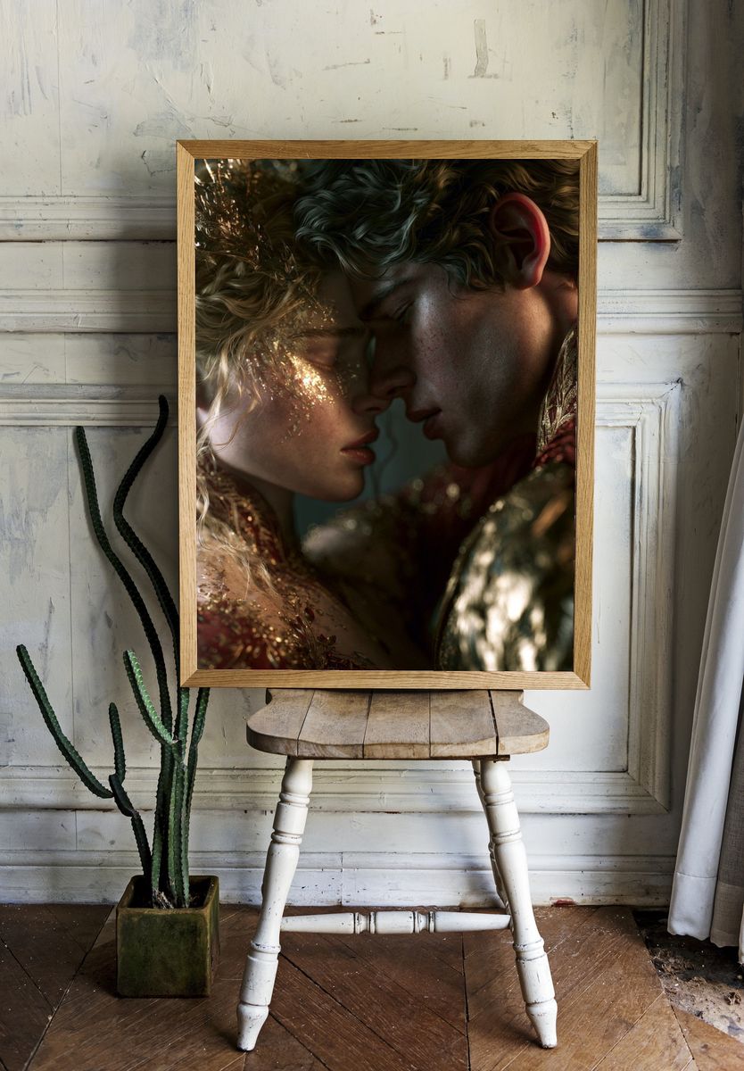 Gilded Lovers Portrait Print. — room view 1