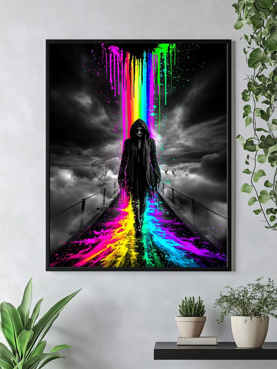 Neon Hooded Figure Surreal Print. — room view 4