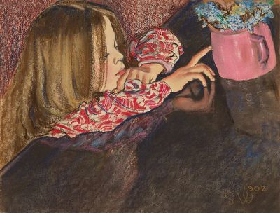 Girl vase flowers (1902) aesthetic. poster