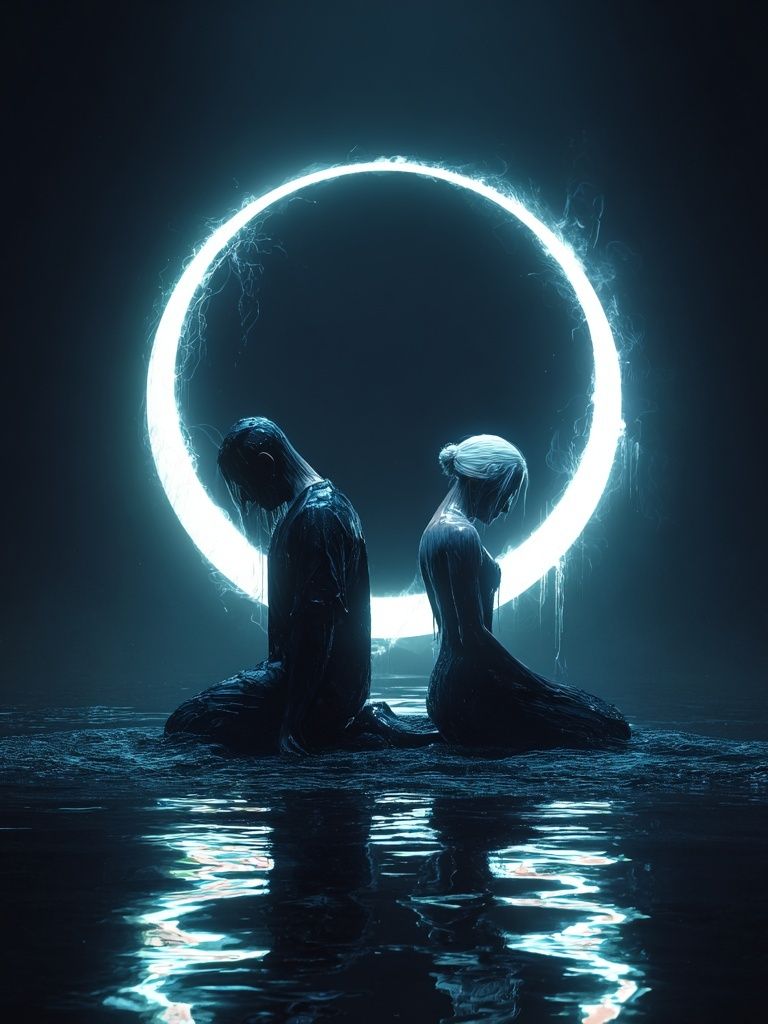 Luminous Moonlit Figures Print. poster — fine-art art