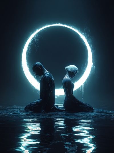 Luminous Moonlit Figures Print. poster print