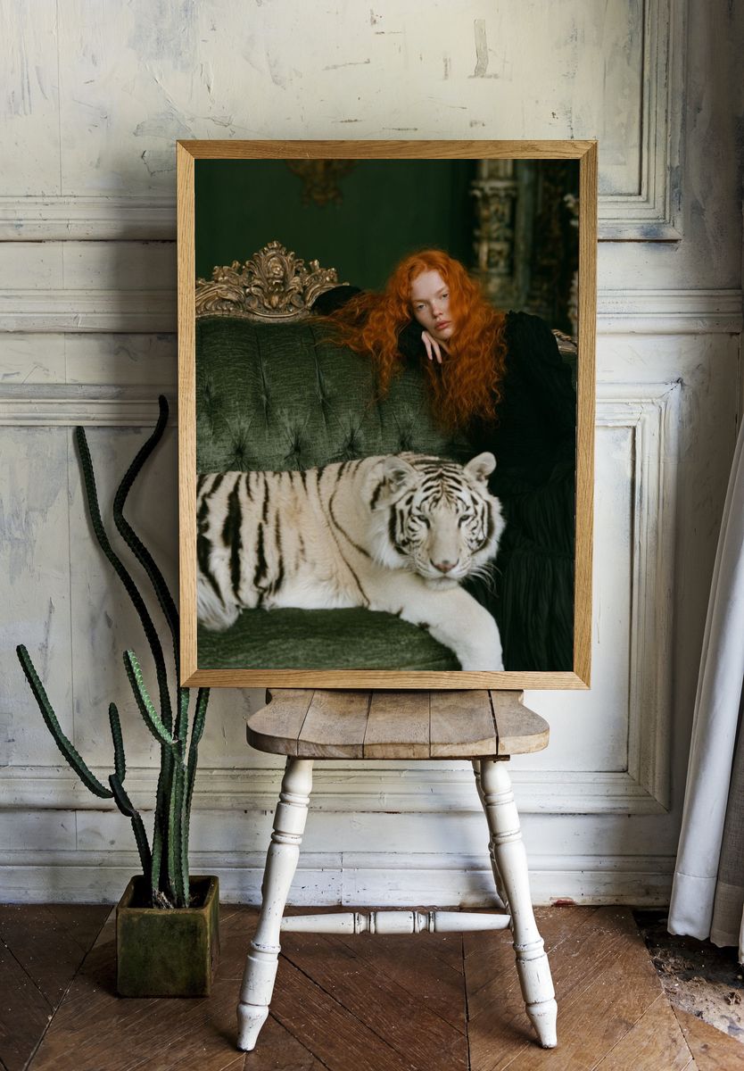 Red-Haired Woman with White Tiger Poster. — room view 1