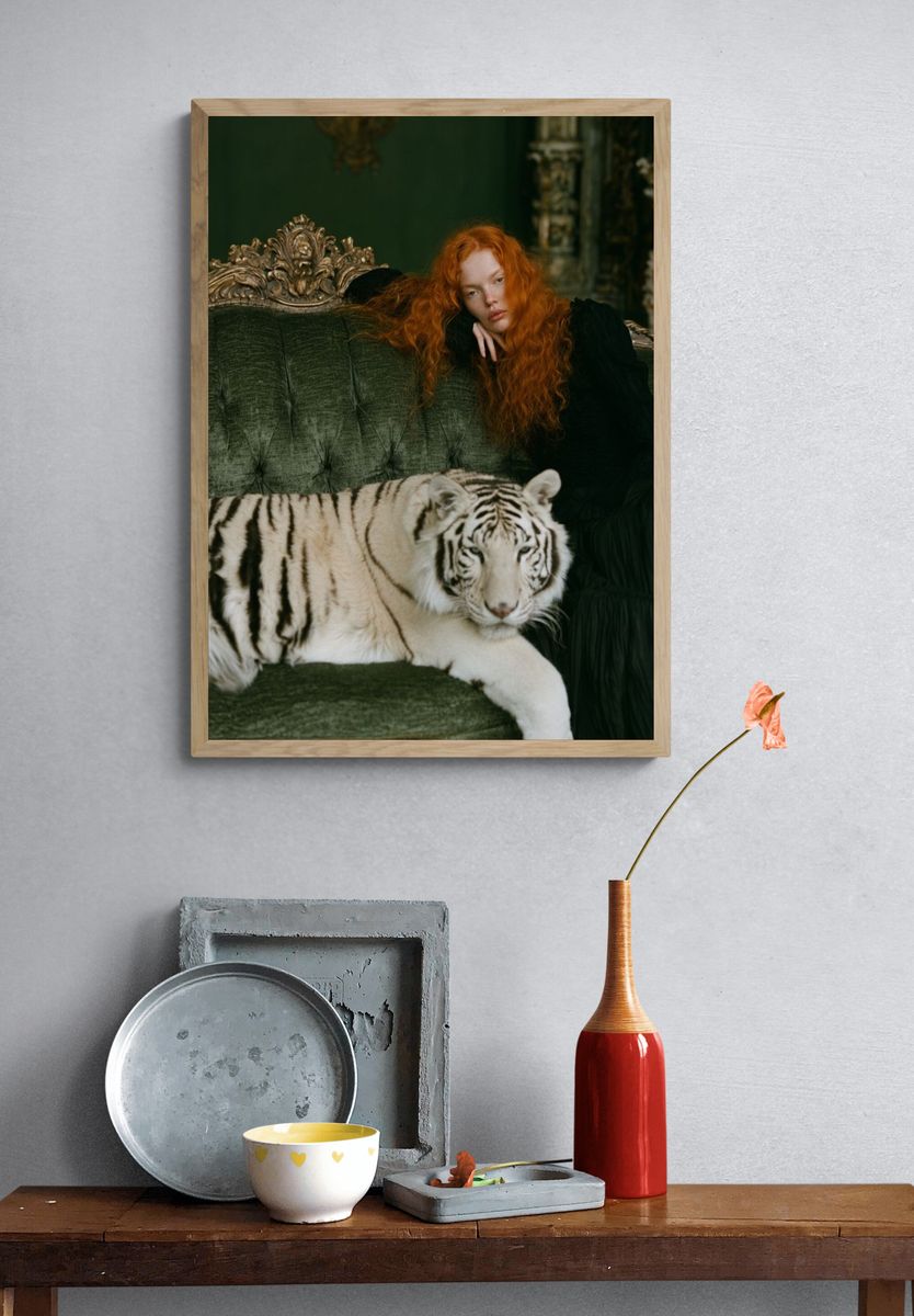 Red-Haired Woman with White Tiger Poster. — room view 3