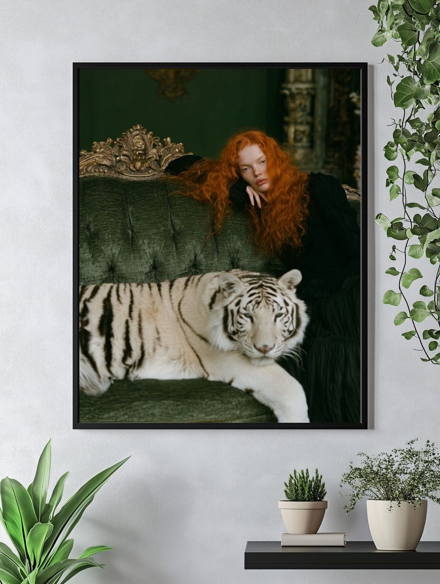 Red-Haired Woman with White Tiger Poster. — room view 4