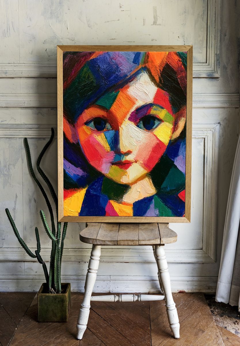Colorful Cubist Girl Portrait Poster. room preview