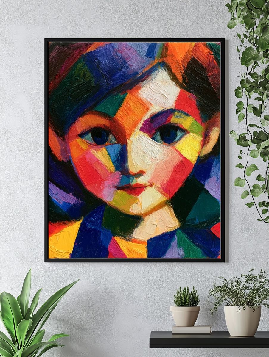Colorful Cubist Girl Portrait Poster. — room view 4