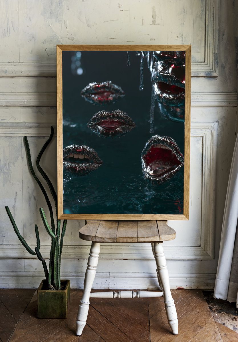 Surreal Metallic Lips Poster. — room view 1