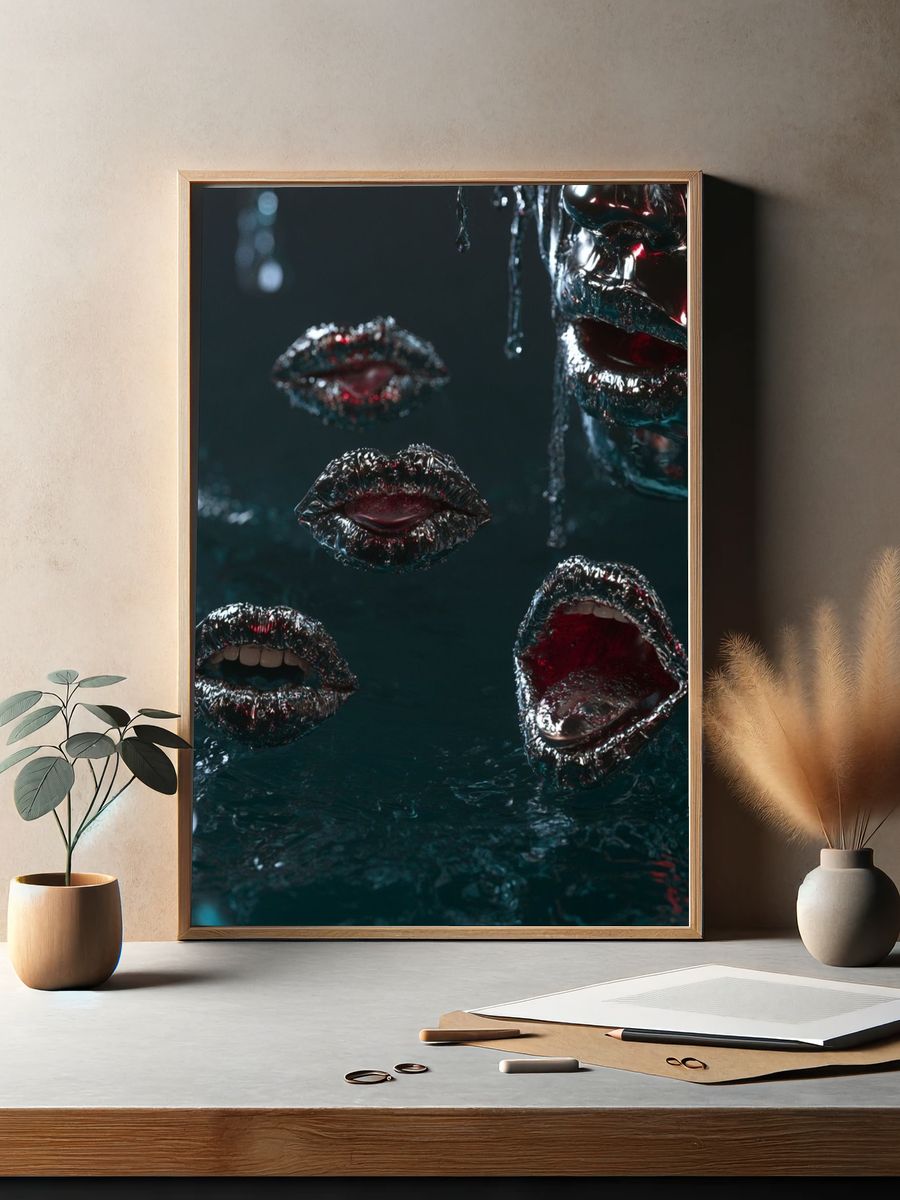 Surreal Metallic Lips Poster. — room view 2