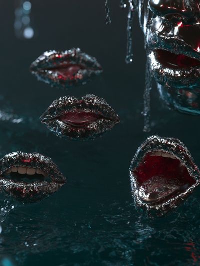 Surreal Metallic Lips Poster. poster