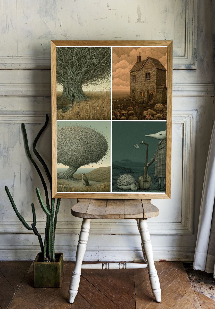 Surreal Woodland Quartet Print. — room view 1