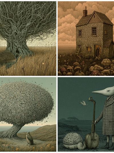 Surreal Woodland Quartet Print. poster