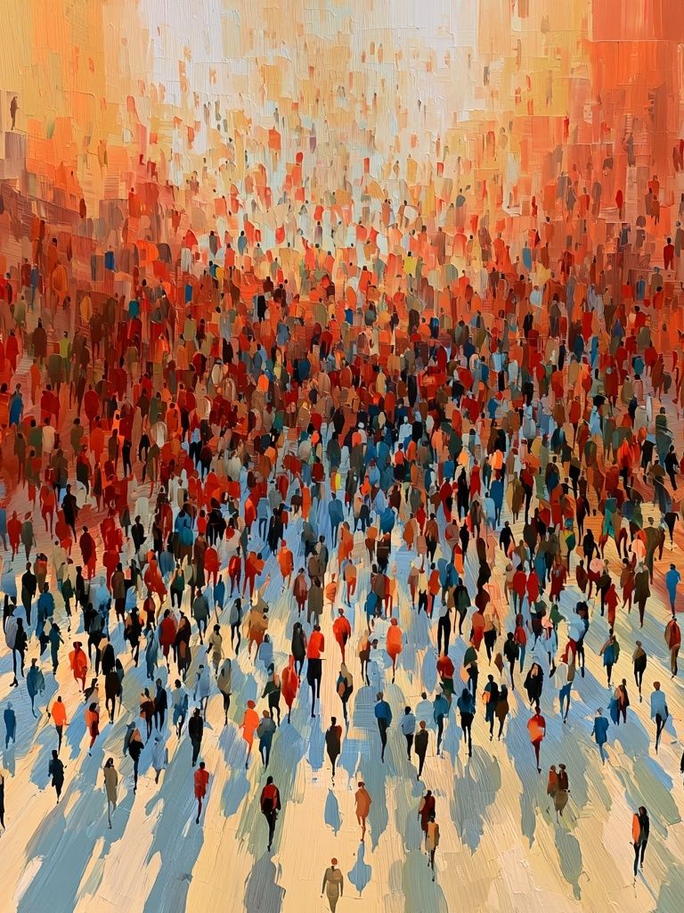 Crowd in Warm Light Abstract Poster. poster detail