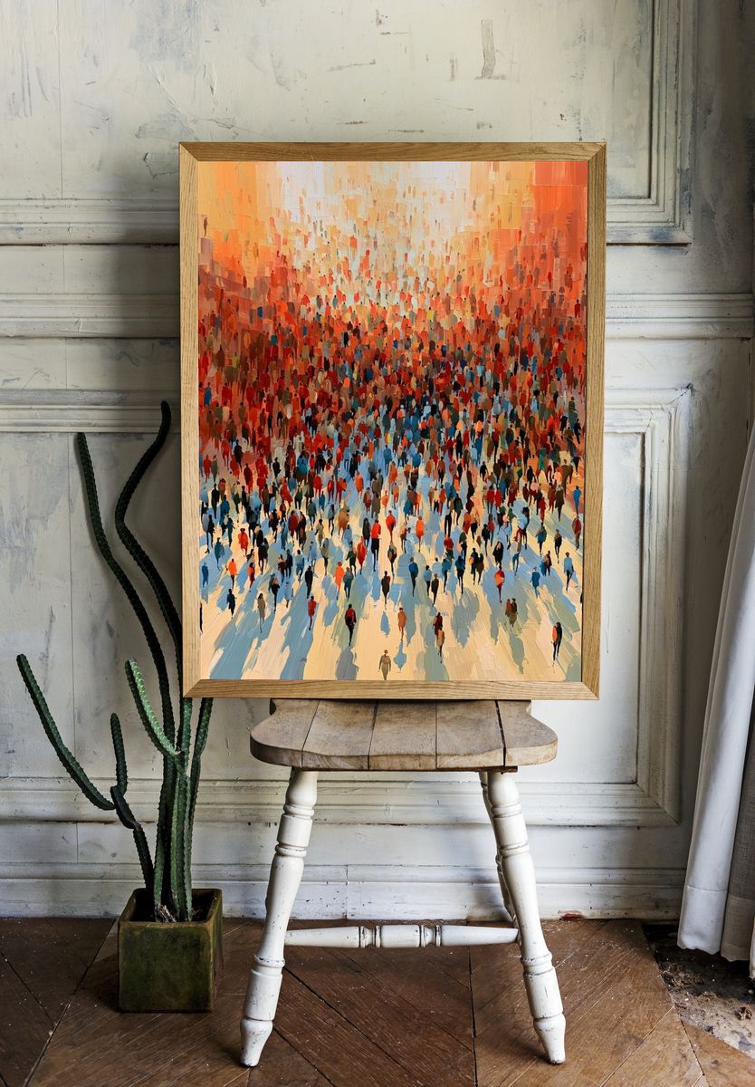 Crowd in Warm Light Abstract Poster. — room view 1