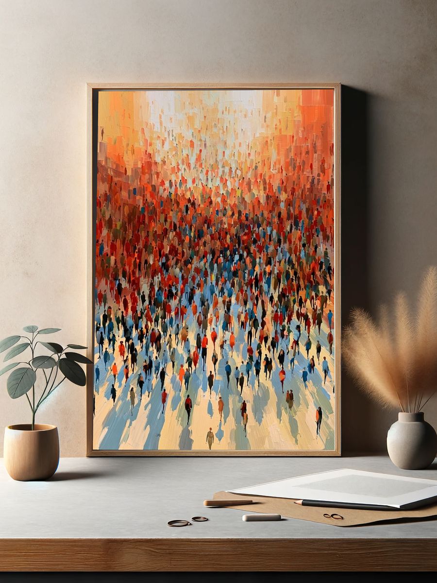 Crowd in Warm Light Abstract Poster. — room view 2