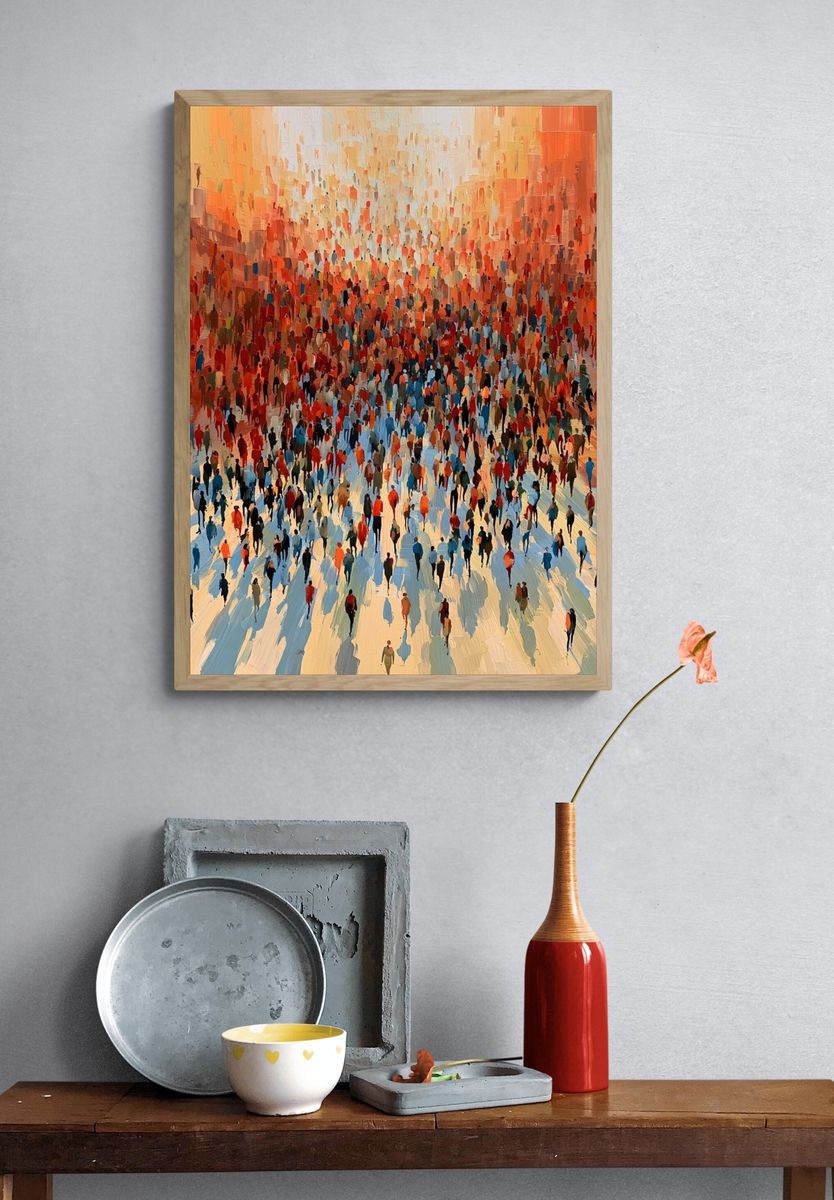 Crowd in Warm Light Abstract Poster. — room view 3